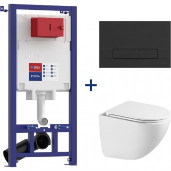 Сет: Инсталляция LEMARK PENEDA + кнопка смыва BIT чёрный матовый + унитаз GLAZER белый глянец Сет: Инсталляция LEMARK PENEDA + кнопка смыва BIT чёрный матовый + унитаз GLAZER белый глянец