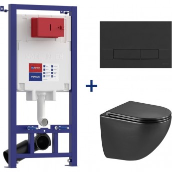 Сет: Инсталляция LEMARK PENEDA + кнопка смыва BIT чёрный матовый + унитаз GLAZER чёрный матовый Сет: Инсталляция LEMARK PENEDA + кнопка смыва BIT чёрный матовый + унитаз GLAZER чёрный матовый