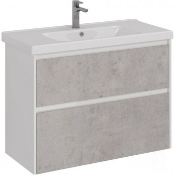 Тумба LEMARK COMBI 100 см под раковину, подвесная/напольная, 2 ящика, фасад Бетон, корпус белый глянец Тумба LEMARK COMBI 100 см под раковину, подвесная/напольная, 2 ящика, фасад Бетон, корпус белый глянец