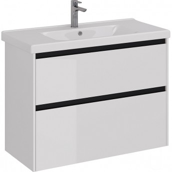 Тумба LEMARK COMBI 100 см под раковину, подвесная/напольная, 2 ящика, планки-чёрный; корпус/фасад белый глянец Тумба LEMARK COMBI 100 см под раковину, подвесная/напольная, 2 ящика, планки-чёрный; корпус/фасад белый глянец
